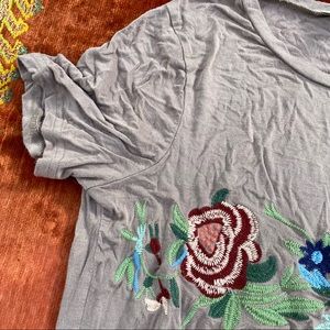 Davis & Dani Floral Embroidered Tee T Shirt Purple Soft Short Women Small S